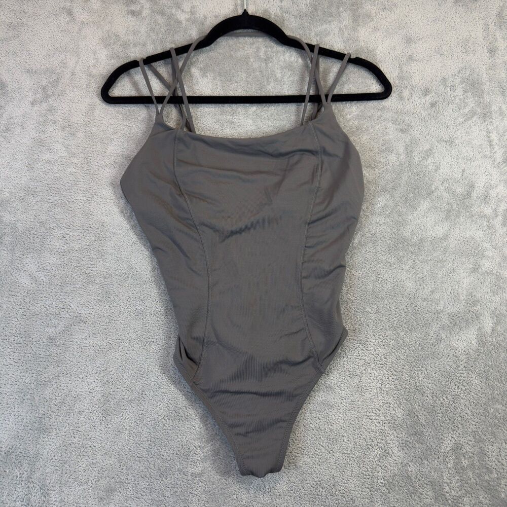 Athleta One Piece Swimsuit Womens Small Gray Strappy Cortes Square Neck Athletic